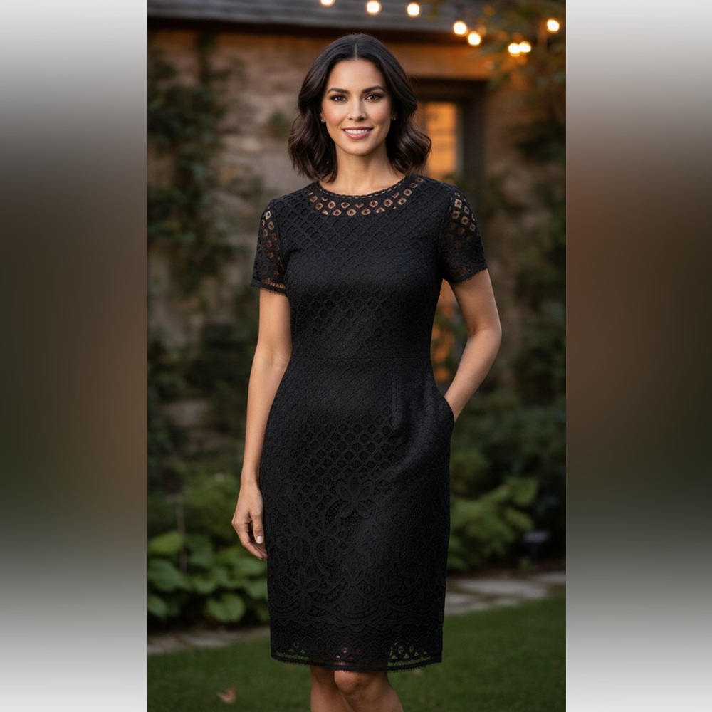 SIZE XS New QVC Isaac Mizrahi Womens Black Stretch Lace Dress
